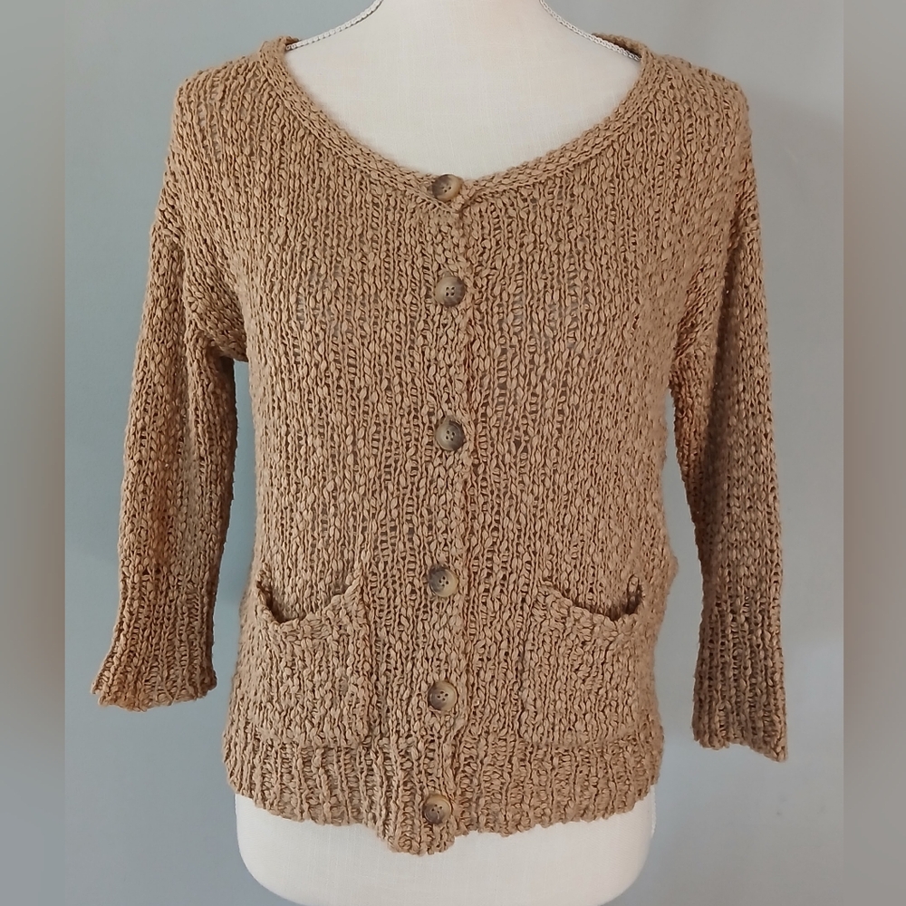 Zara Knit Button Front Tan Cardigan Sweater - Picture 3 of 9